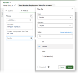 Screenshot showing genderfilter with operator set to equals and value set to female